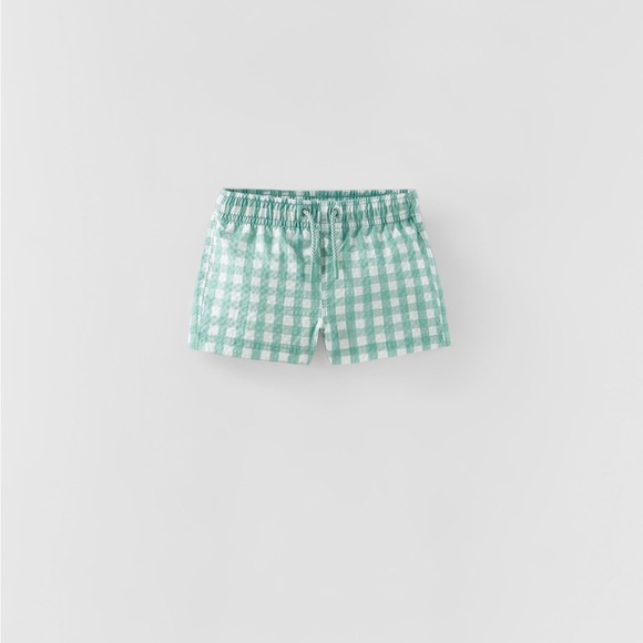 NWT Zara 12-24m gingham green swim trunks - Picture 1 of 4